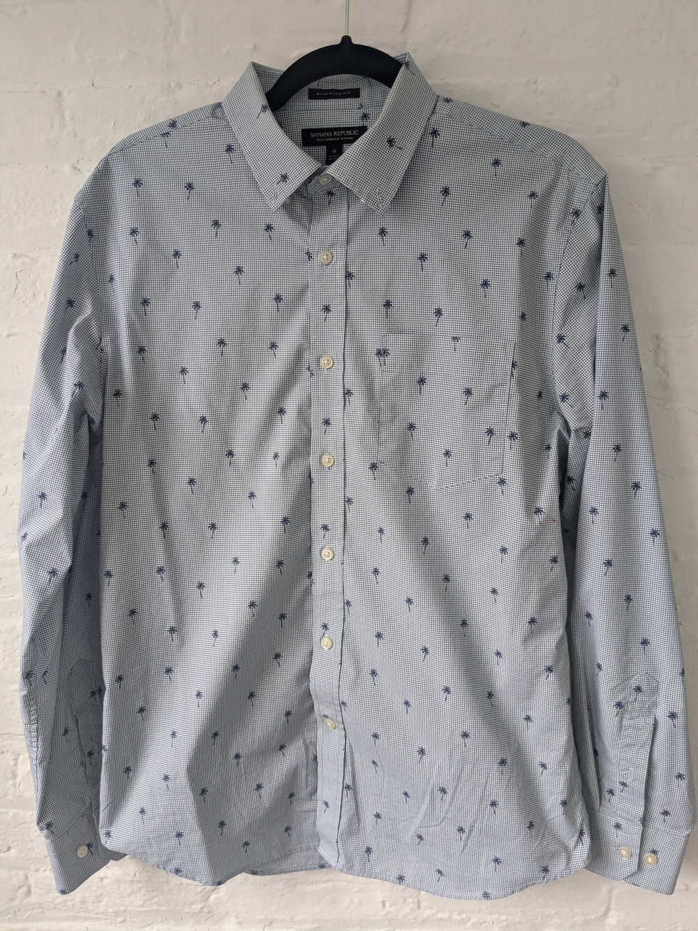 Banana Republic Light Blue Palm-Print Men's Button-Up Shirt